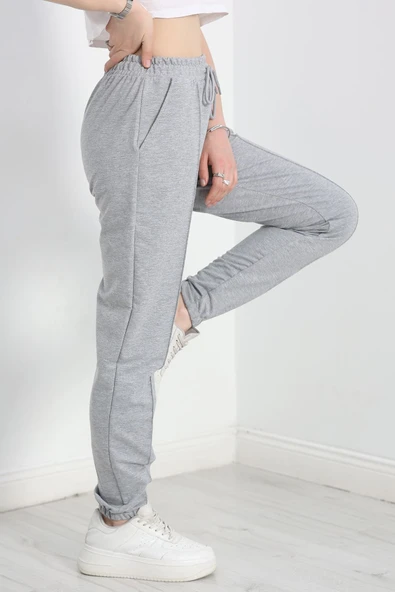 Paça Lastikli Çımalı Eşofman Altı Açıkgri - 4