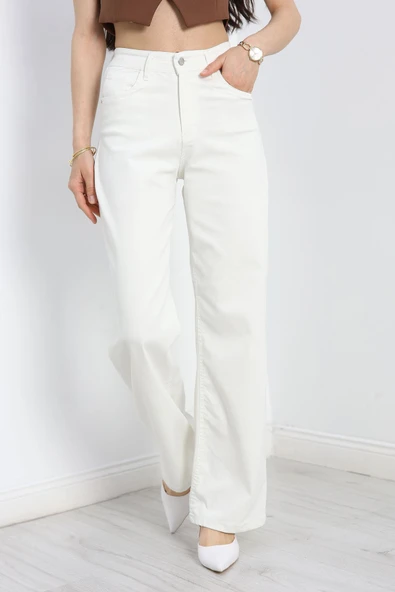 Likralı Palazzo Kot Pantolon Beyaz ürün görseli