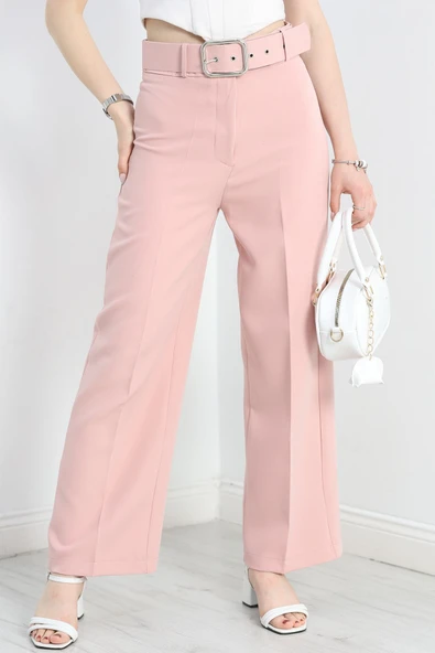 Kemerli Palazzo Pantolon Gülkurusu - 5