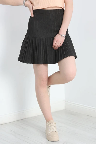 Pileli Mini Etek Füme - 5