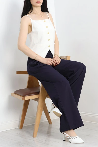 Pileli Pantolon Lacivert - 5