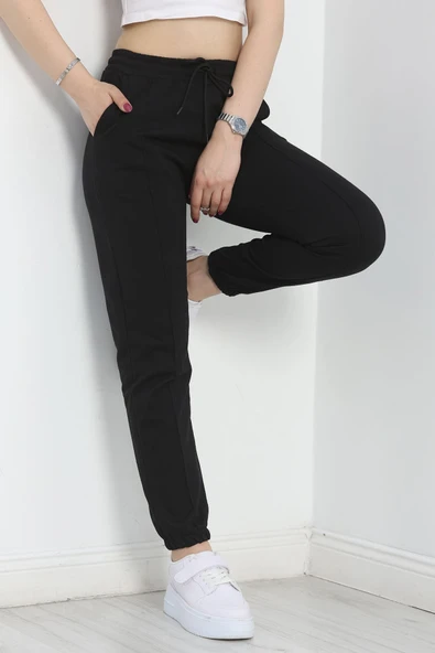 Paça Lastikli Çımalı Eşofman Altı Siyah - 5