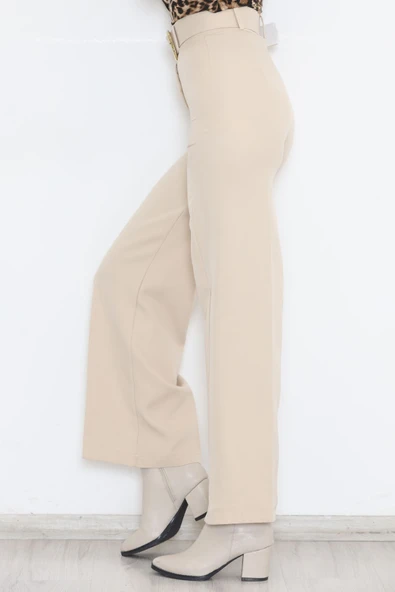 Kemerli Palazzo Pantolon Bej ürün görseli 1