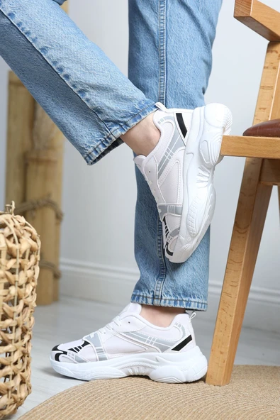 Kalın Taban Spor Ayakkabı Beyazgümüş ürün görseli