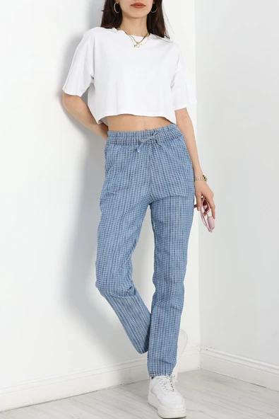 Tasarım Kumaş Lastikli Kot Pantolon Mavi1 - 4