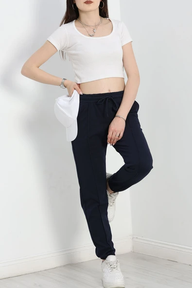 Paça Lastikli Çımalı Eşofman Altı Lacivert - 2