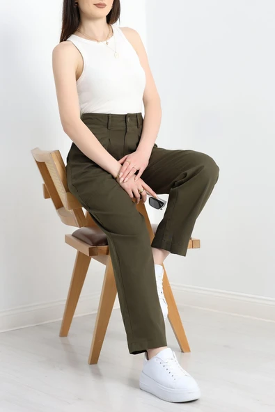 Havuç Paça Pantolon Haki - 4