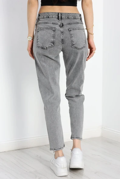 Yüksek Bel Kot Pantolon Gri - Resim 6