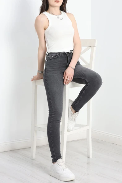 Likralı Dar Paça Kot Pantolon Füme - 4