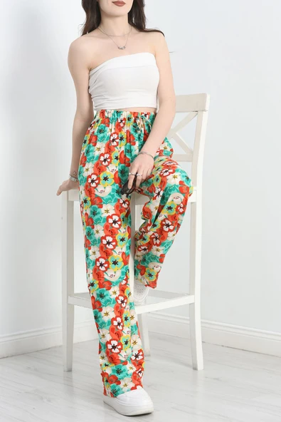 Desenli Viskon Pantolon Yeşilkırmızı - Resim 4