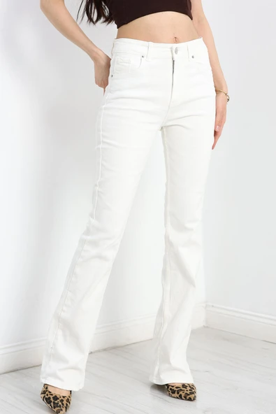 İspanyol Paça Kot Pantolon Ekru - 4