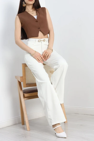 Likralı Palazzo Kot Pantolon Beyaz - Resim 4