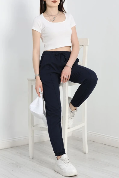 Paça Lastikli Çımalı Eşofman Altı Lacivert - 5