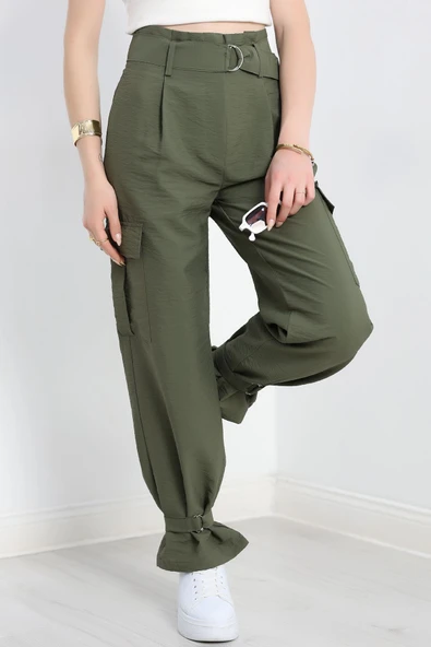 Kemerli Paraşüt Kumaş Pantolon Haki - 5