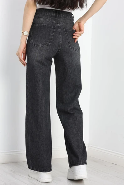 Yıkamalı Palazzo Kot Pantolon Koyufüme - Resim 6