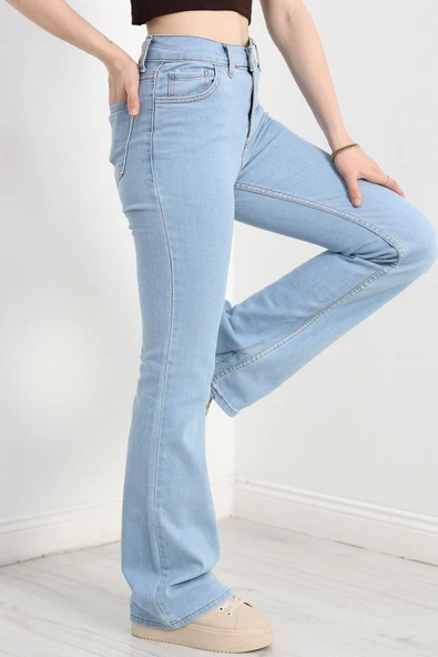 İspanyol Paça Kot Pantolon Buzmavi - Resim 3