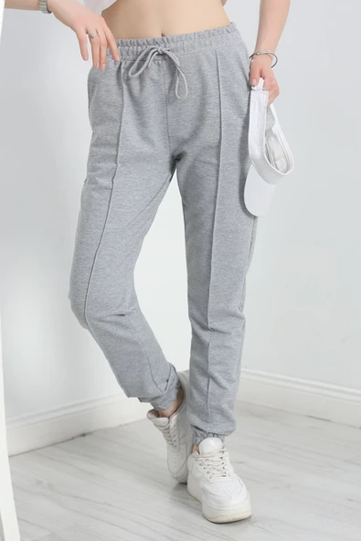 Paça Lastikli Çımalı Eşofman Altı Açıkgri - 5