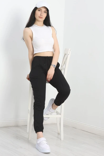 Paça Lastikli Çımalı Eşofman Altı Siyah - 4