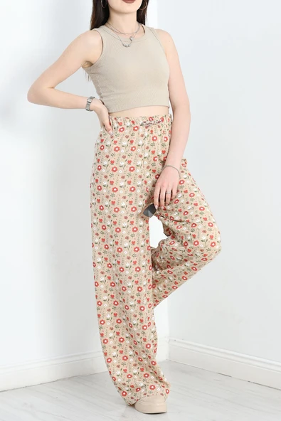 Desenli Keten Pantolon Sütlükahve - 4