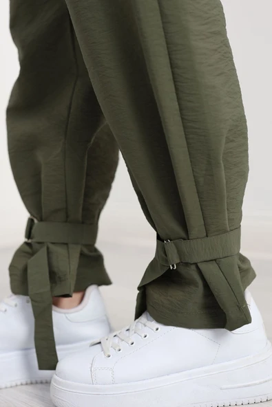 Kemerli Paraşüt Kumaş Pantolon Haki - 6