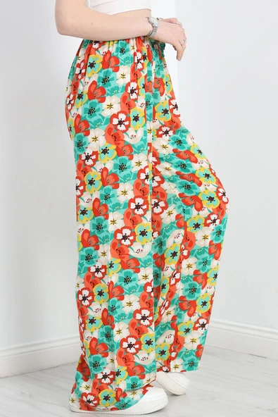 Desenli Viskon Pantolon Yeşilkırmızı - Resim 3