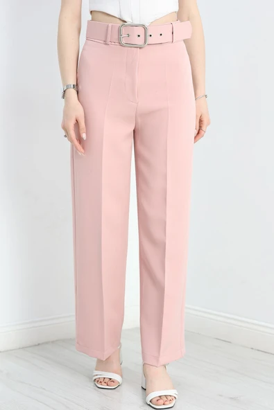 Kemerli Palazzo Pantolon Gülkurusu