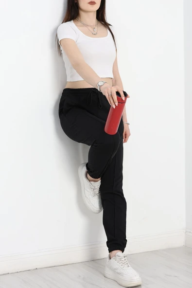 Paça Lastikli Çımalı Eşofman Altı Siyah - 4