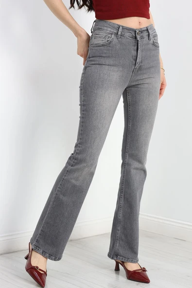 İspanyol Paça Kot Pantolon Gri - 3