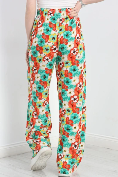 Desenli Viskon Pantolon Yeşilkırmızı - Resim 6