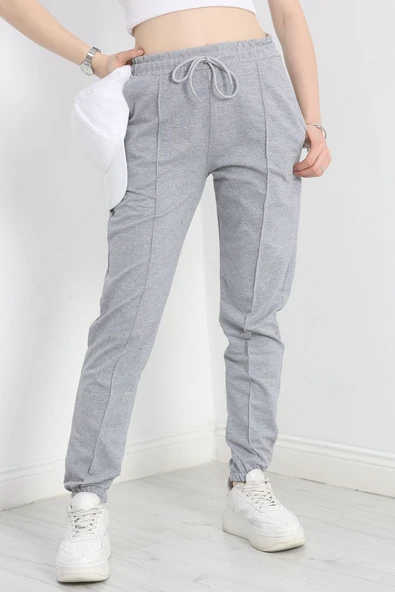 Paça Lastikli Çımalı Eşofman Altı Gri - 5