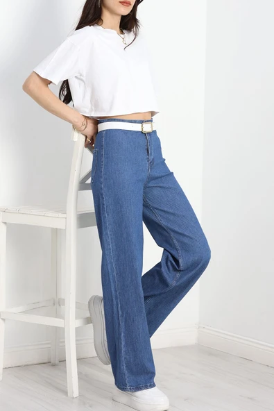 Desenli Cepsiz Palazzo Kot Pantolon Koyumavi - Resim 4