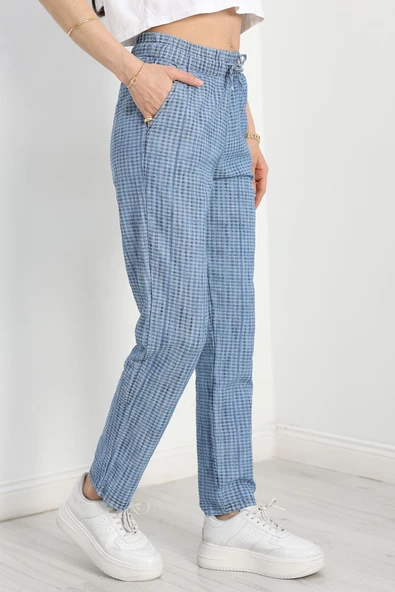 Tasarım Kumaş Lastikli Kot Pantolon Mavi1 - 3