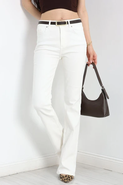 İspanyol Paça Kot Pantolon Ekru - 5