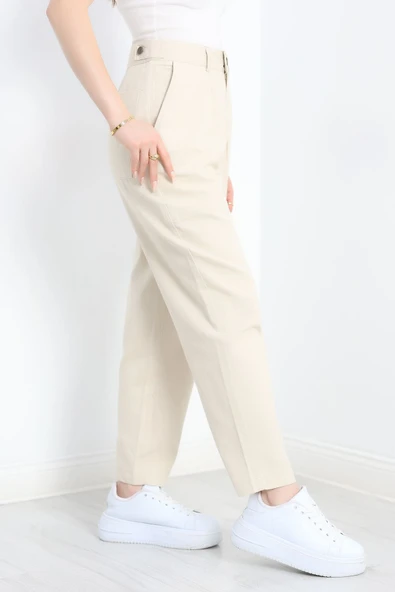 Havuç Paça Pantolon Krem - 5