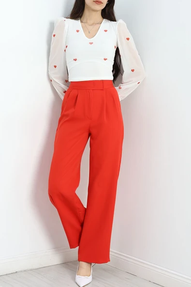 Kemer Cırtlı Pantolon Kırmızı - Resim 4