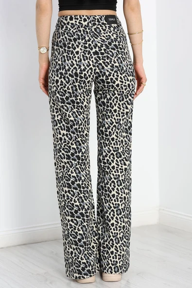 Yırtmaçlı Palazzo Kot Pantolon Leopar - Resim 2