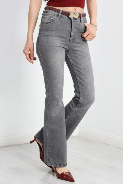 İspanyol Paça Kot Pantolon Gri - 4