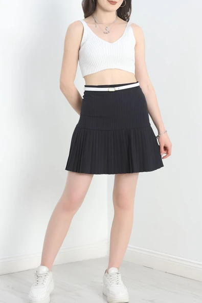 Pileli Mini Etek Lacivertçizgili - 4