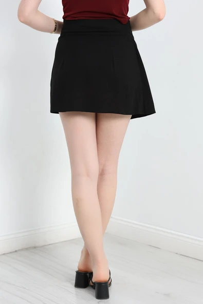 Düğmeli Keten Etek Siyah - Resim 6