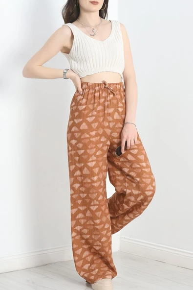 Dokuma Viskon Pantolon Kahve - Resim 4