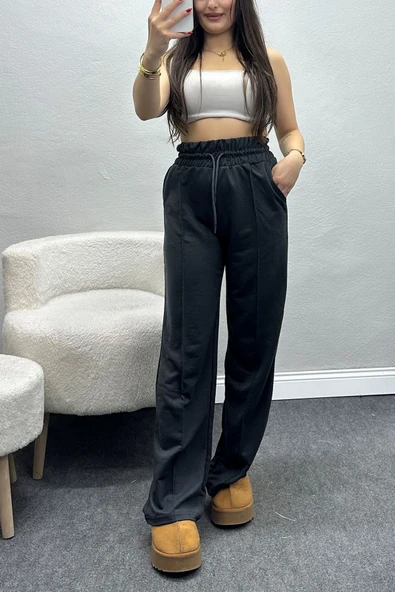 Openet Kalın Kemer Çımalı Eşofman Altı Füme