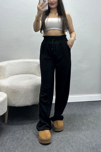 Openet Kalın Kemer Çımalı Eşofman Altı Siyah