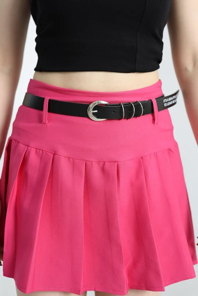 Kemerli Mini Etek Fuşya - 6