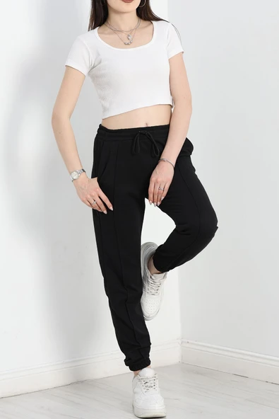 Paça Lastikli Çımalı Eşofman Altı Siyah - 2