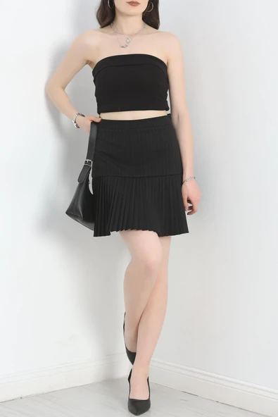 Pileli Mini Etek Siyahçizgili - Resim 4