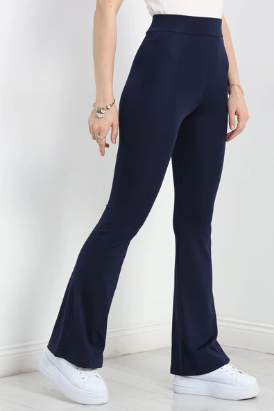 İspanyol Paça Dalgıç Kumaş Tayt Lacivert - Resim 2