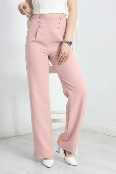 Düğme Detay Pileli Lastikli Pantolon Gülkurusu ürün görseli
