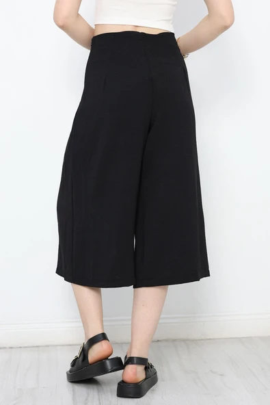 Pileli Bermuda Pantolon Siyah - 6