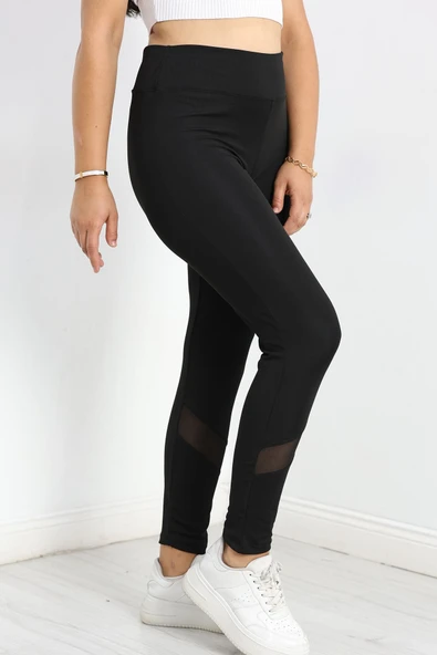 Tül Detaytlı Dalgıç Büyük Beden Tayt Siyah - 4