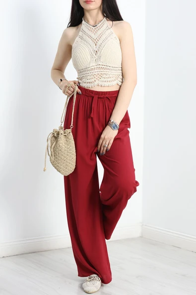 Dokuma Pantolon Bordo - 2